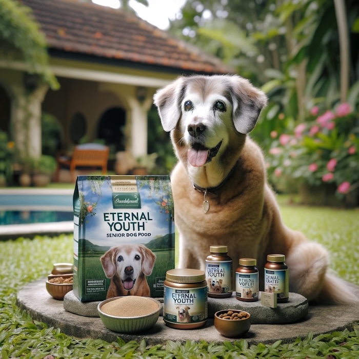 oude hond met speciaal hondenvoer en supplementen 