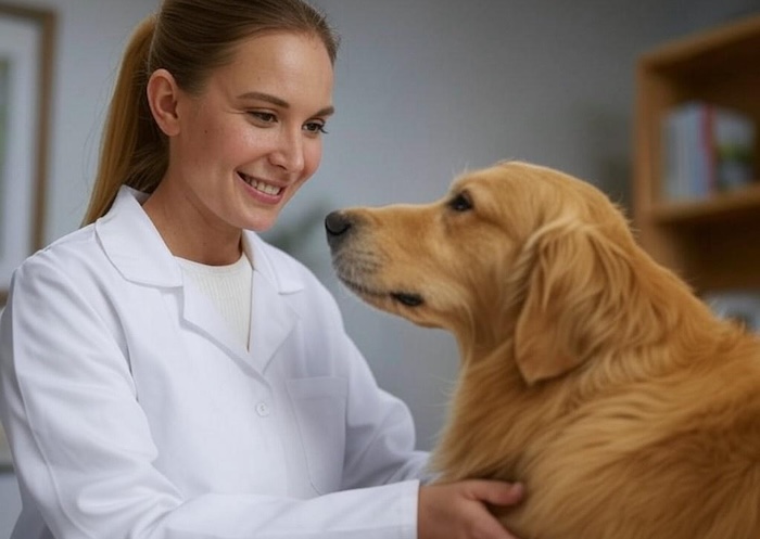 hond wordt onderzocht door dierenarts.