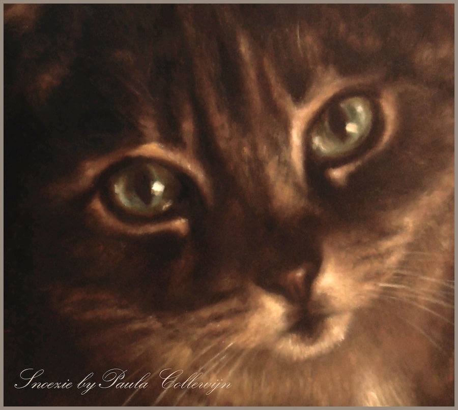 closeup portret van een kat als schilderij